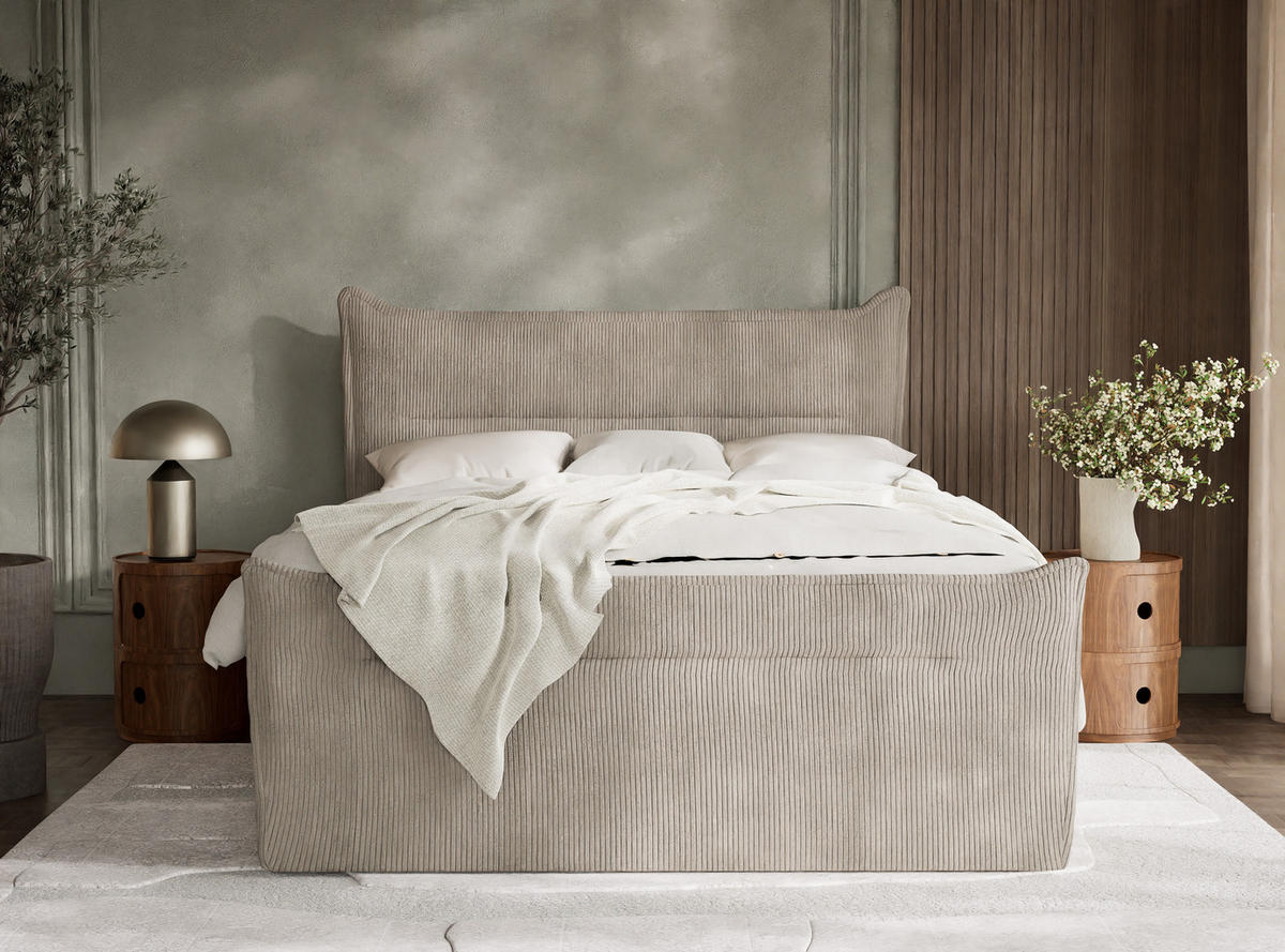 BOXSPRINGBETT Pelino 140/200 cm, in Beige, Bettkasten, Matratze, Topper - Beige/Schwarz, Holz/Holzwerkstoff (140/200cm) - Maison de Reve