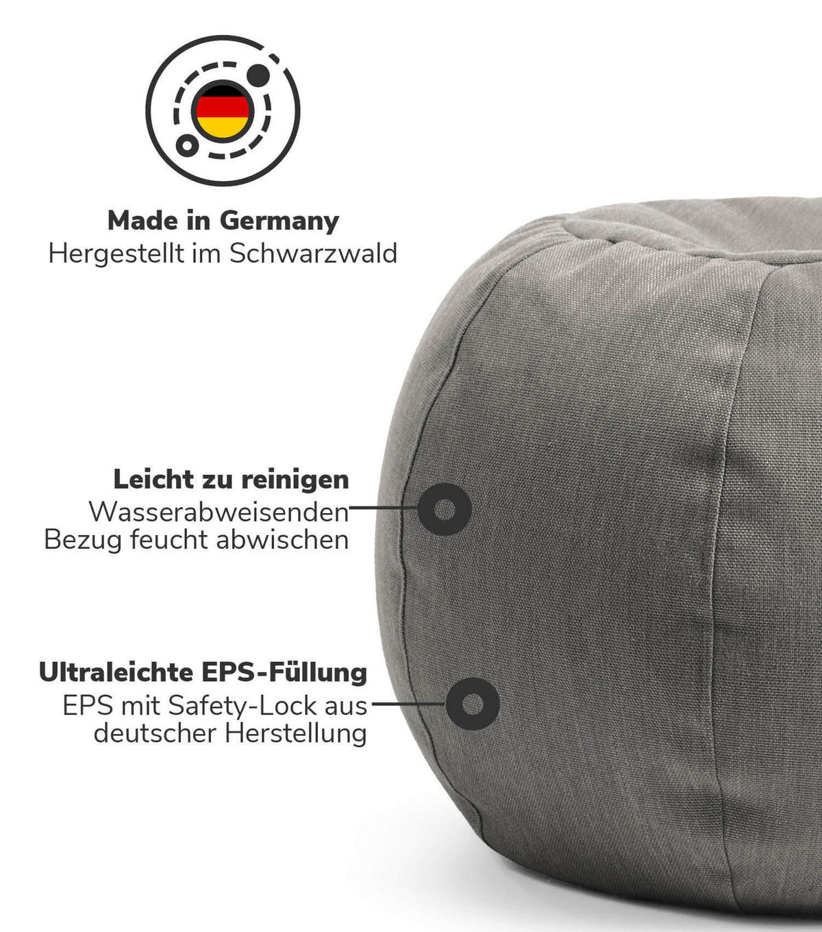 OUTDOOR POUF Der Kugelige - Dunkelgrau, Textil (60/40/60cm) - Mokebo