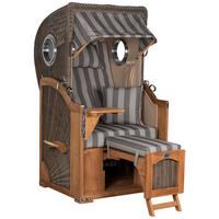 STRANDKORB Düne Single Teak 1-Sitzer - Braun/Grau, Holz/Textil (96/165/80cm) - Mr. Deko