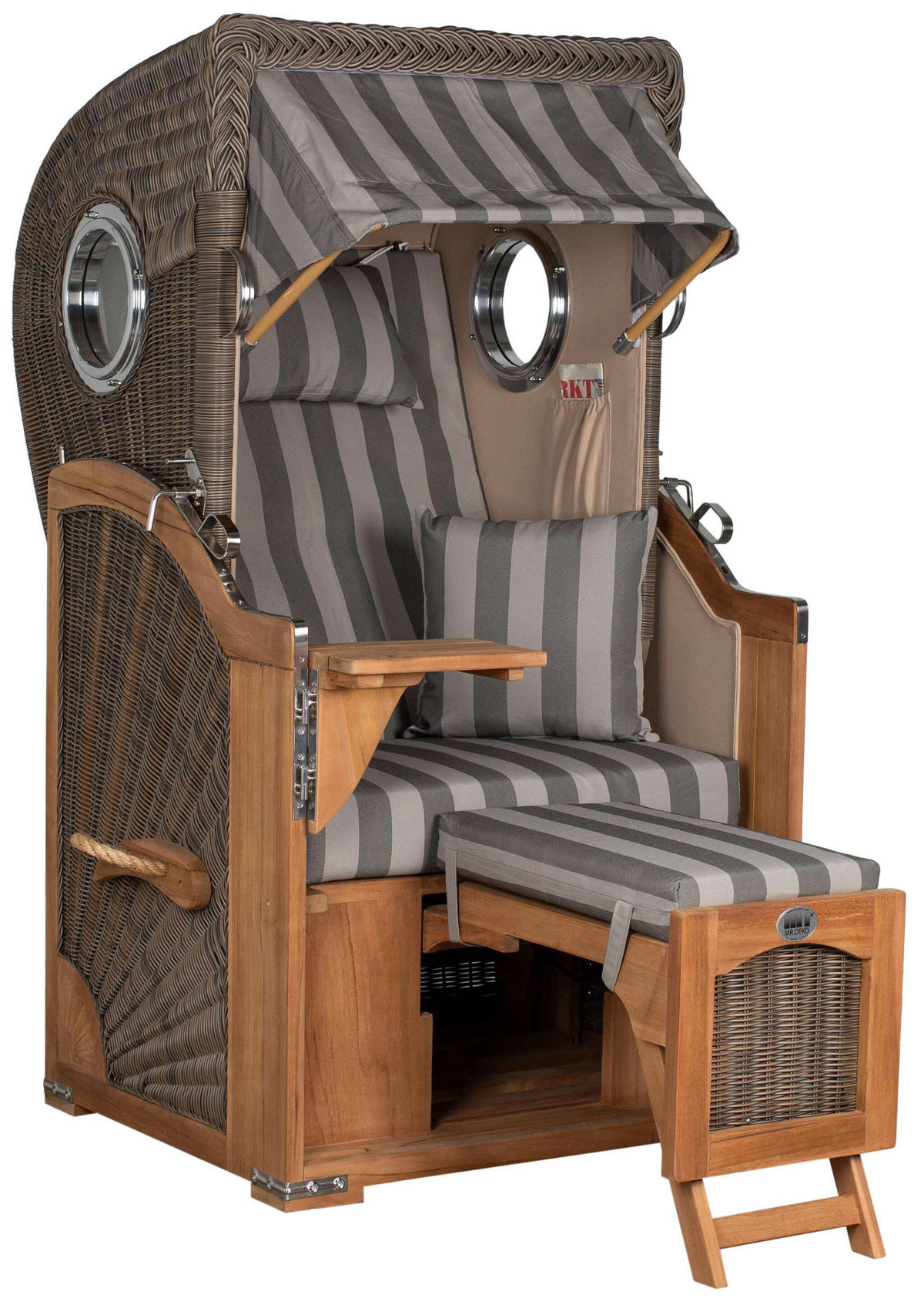 STRANDKORB Düne Single Teak 1-Sitzer - Braun/Grau, Holz/Textil (96/165/80cm) - Mr. Deko