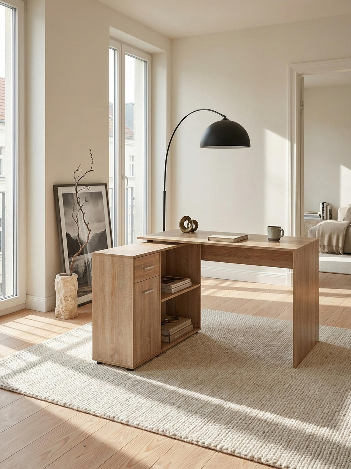 SCHREIBTISCH mit Regalplatte – flexibel aufstellbar, melaminbeschichtet, Sonoma, 120x107x75 cm - Beige/Braun, Holz/Kunststoff (107/120/75cm) - KADIMA DESIGN