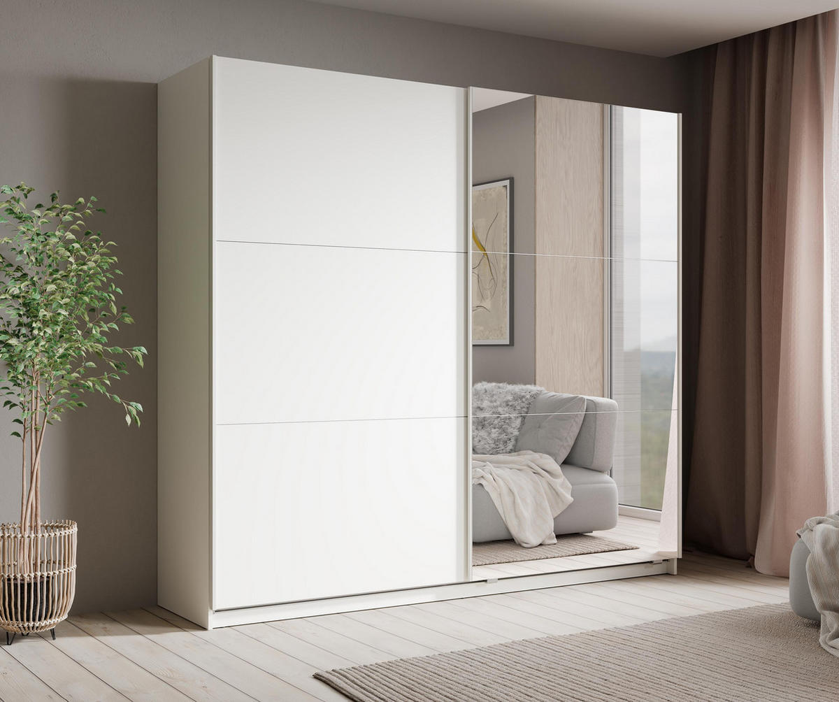 SCHWEBETÜRENSCHRANK Lunoria 221 cm Weiß mit Spiegel - 221/207/60 cm - Weiß, Holz/Holzwerkstoff (221/207/60cm)