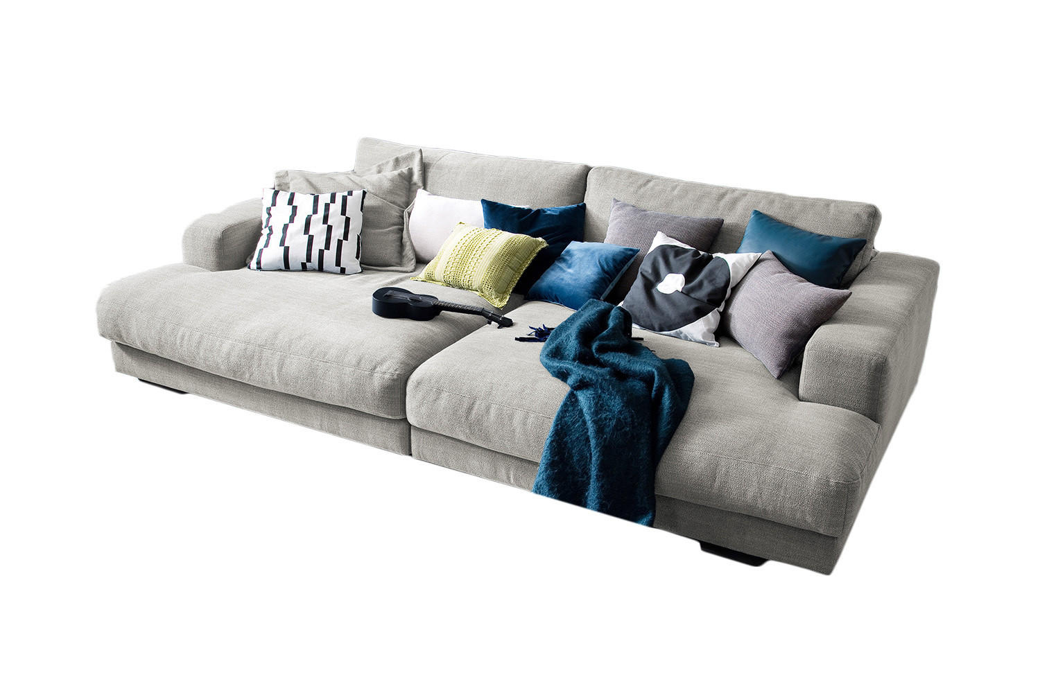 BIG SOFA MADELINE Silber Webstoff - Silberfarben/Schwarz, Kunststoff/Textil (290/85/170cm) - KAWOLA