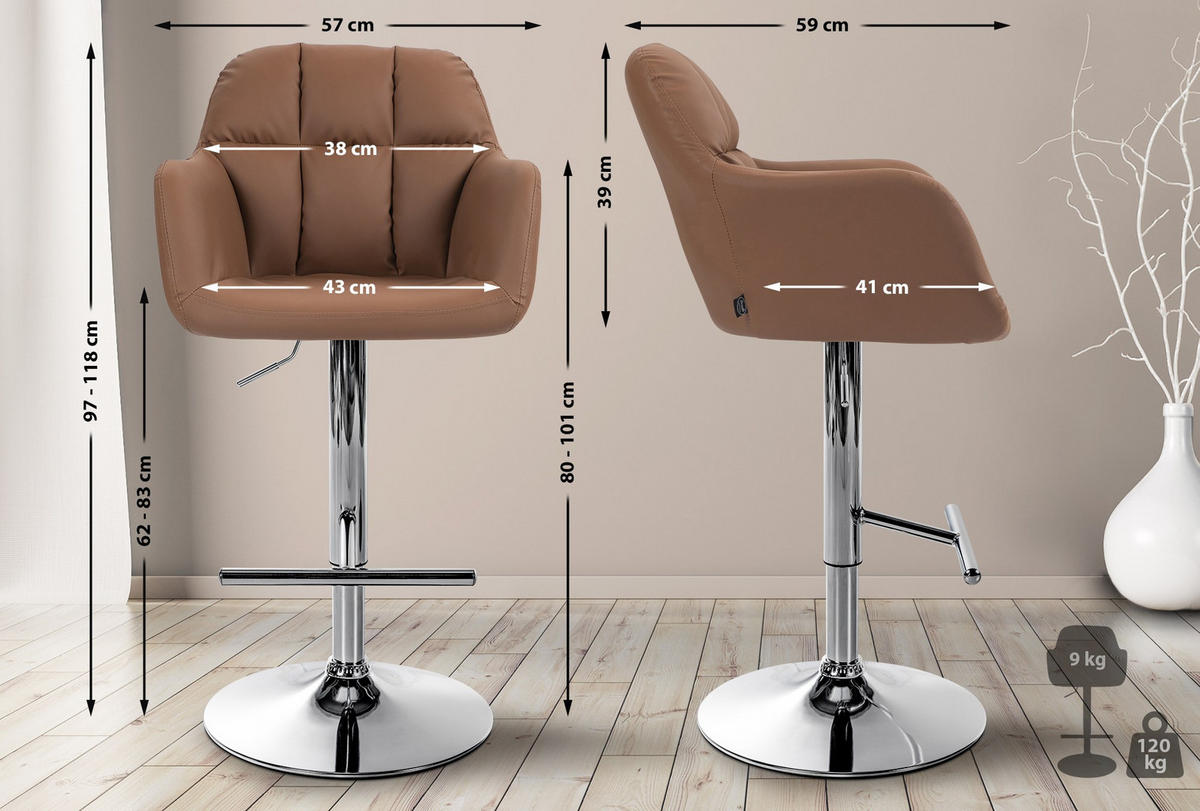 BARHOCKER Lederlook hellbraun - Chromfarben/Hellbraun, Textil (57/97/59cm) - CLP