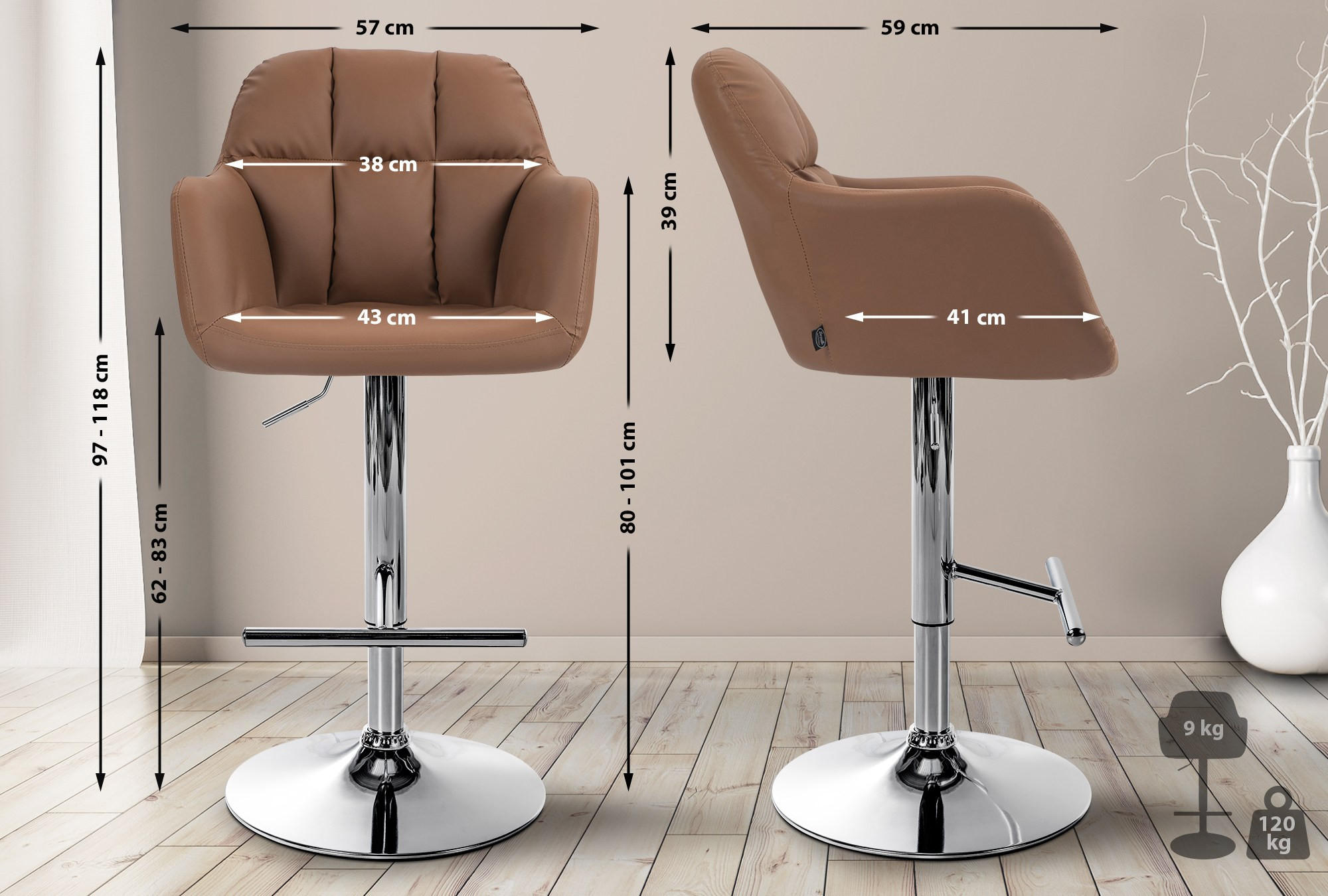 Thumbnail - CLP Barhocker, Hellbraun, Textil, 57x97x59 cm, Esszimmer, Barmöbel, Barhocker