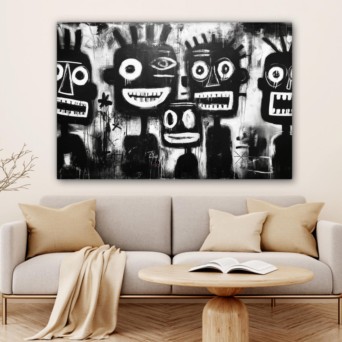 LEINWANDBILD Malerei - Figuren - Schwarz - Abstrakt XXL 150x100 cm - Schwarz, Textil (150/100cm) - MuchoWow