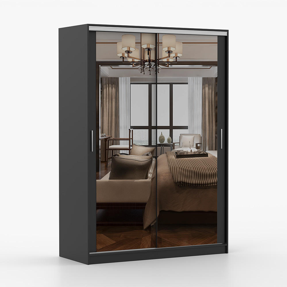 imoebel24 Kleiderschrank Schwarz 150x215x58 cm
