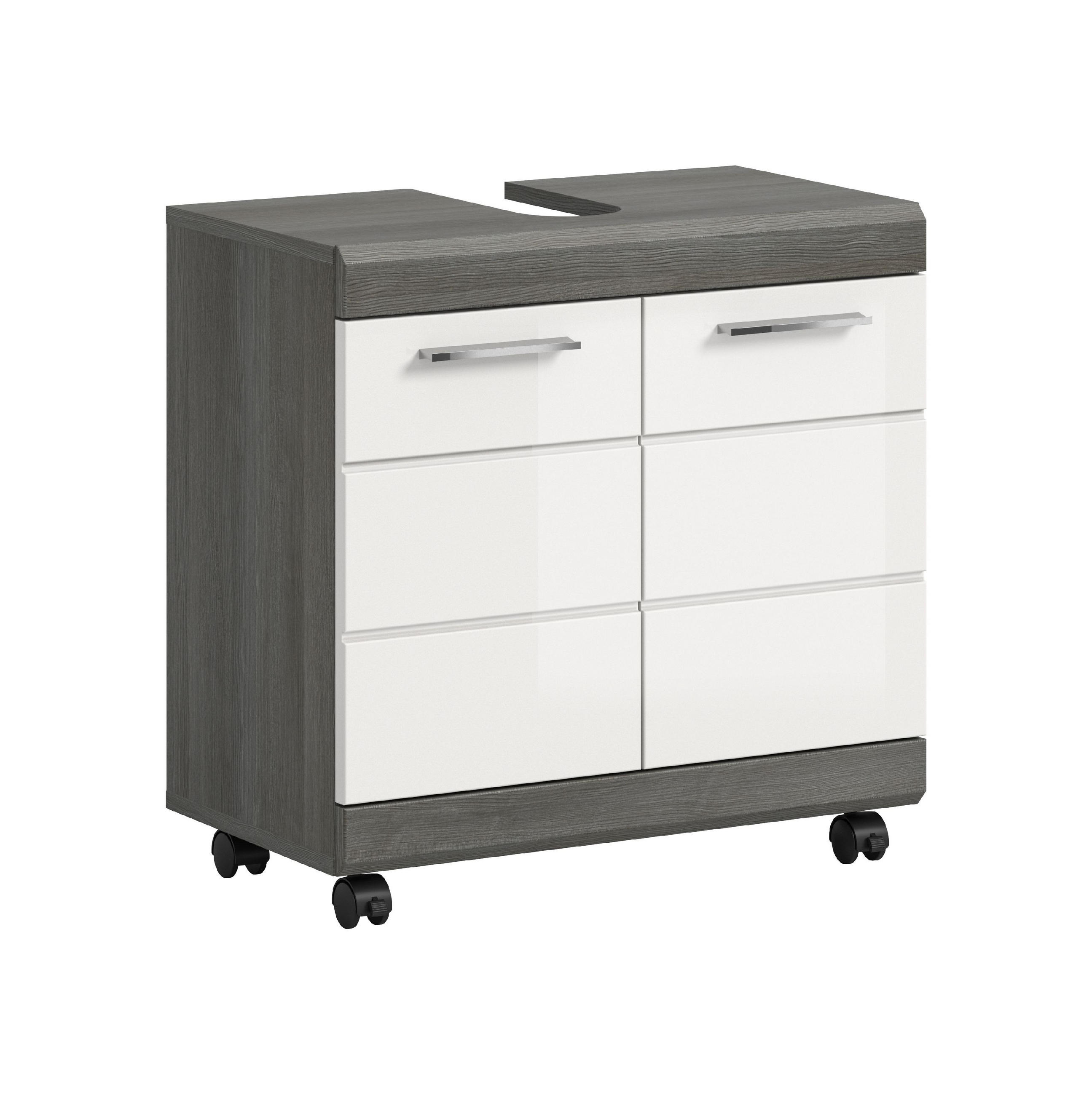 WASCHBECKENUNTERSCHRANK AUF ROLLEN Scout weiß hochglanz 60/34/60 cm - Grau, Holzwerkstoff (60/60/34cm) - Xonox