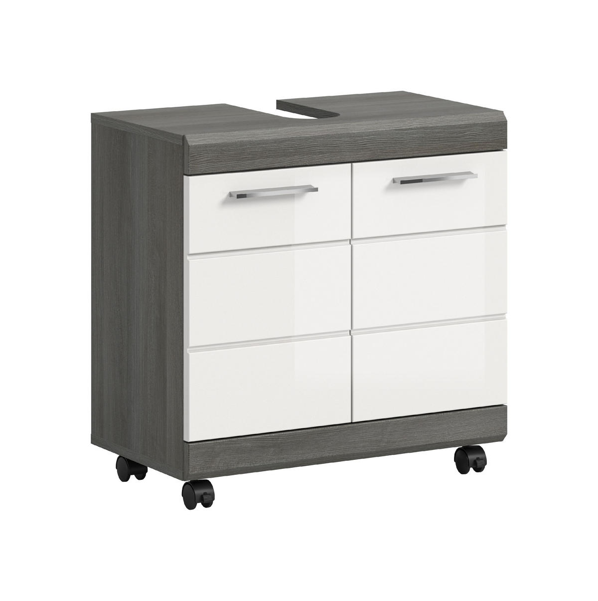 WASCHBECKENUNTERSCHRANK AUF ROLLEN Scout weiß hochglanz 60/34/60 cm - Grau, Holzwerkstoff (60/60/34cm) - Xonox