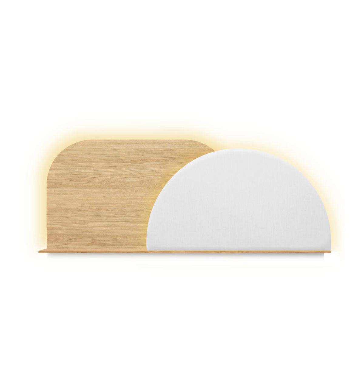 KOPFTEIL Alba mit Licht 160cm - Eichefarben/Weiß, Holz/Textil (160/60/14cm) - Woodendot
