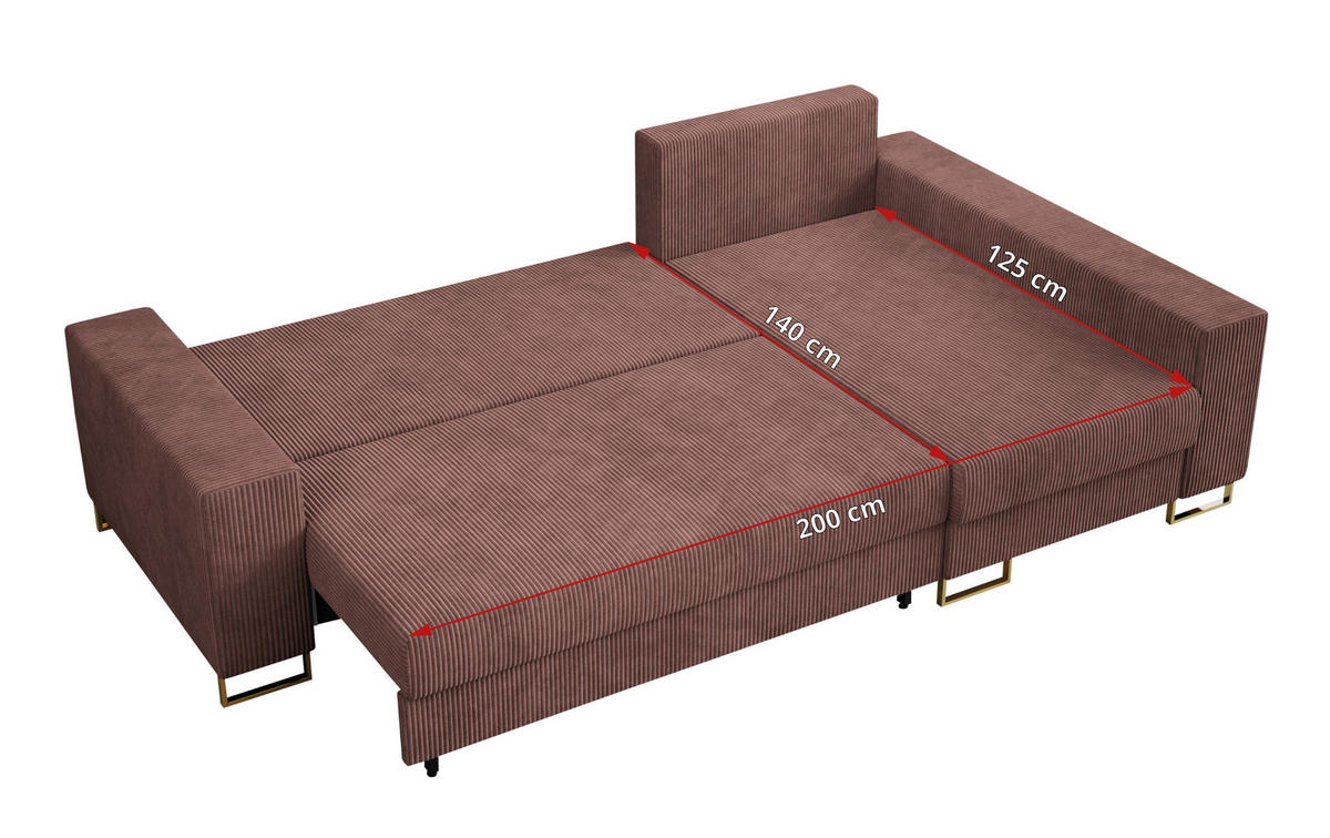 ECKSOFA Dorian Cord Braun - Goldfarben/Braun, Textil/Metall (242/138cm) - MKS