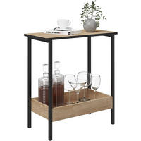 BEISTELLTISCH mit Ablage, Helle Eiche + Schwarz - Eichefarben/Schwarz, Holzwerkstoff/Metall (25/50/55cm) - Woltu