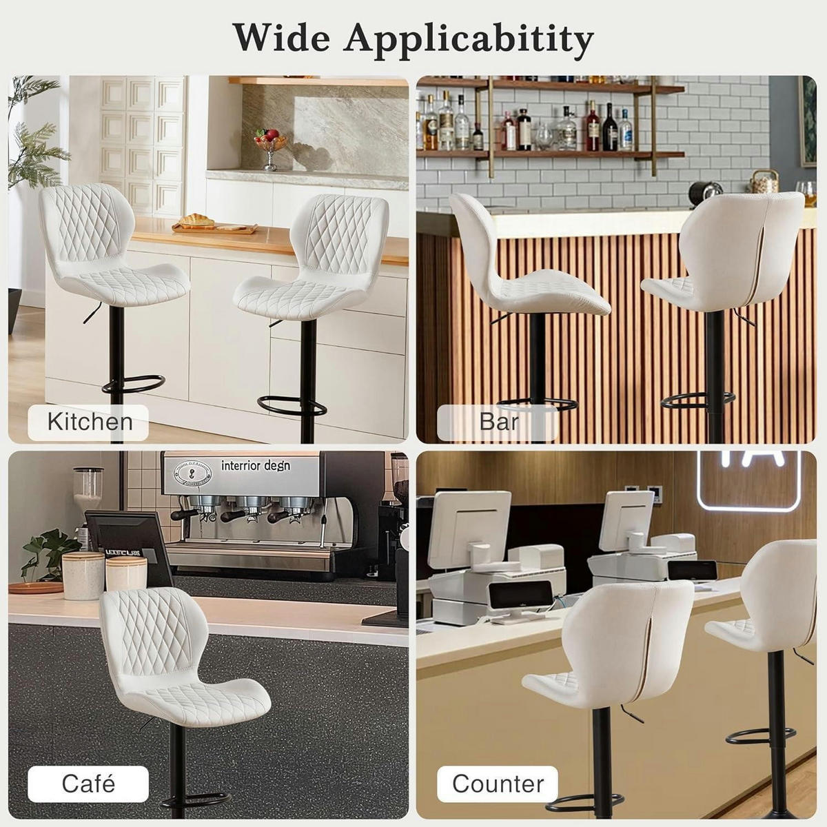 BARHOCKER 3er Set mit Lehne, höhenverstellbar, PU-Kunstleder, Beige - Weiß, Kunststoff (46.5/111/38cm)