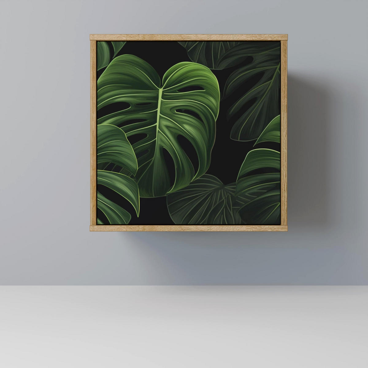 SIDEBOARD INFINITE MONSTERA, Eichefarben, 57,5x42x77,5 cm, Schräge Buchenholzfüße - Eichefarben/Buchefarben, Holzwerkstoff/Buchenholz (57.5/77.5/42cm) - SpaceRebels