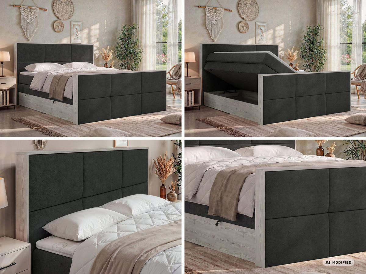 POSTEL BOXSPRING DELNOR KING DUO 140/200 - Tmavě šedá Strukturovaná látka - Topper Visco - H3 - černá/tmavě šedá, textil/plast (140/200cm) - MKS