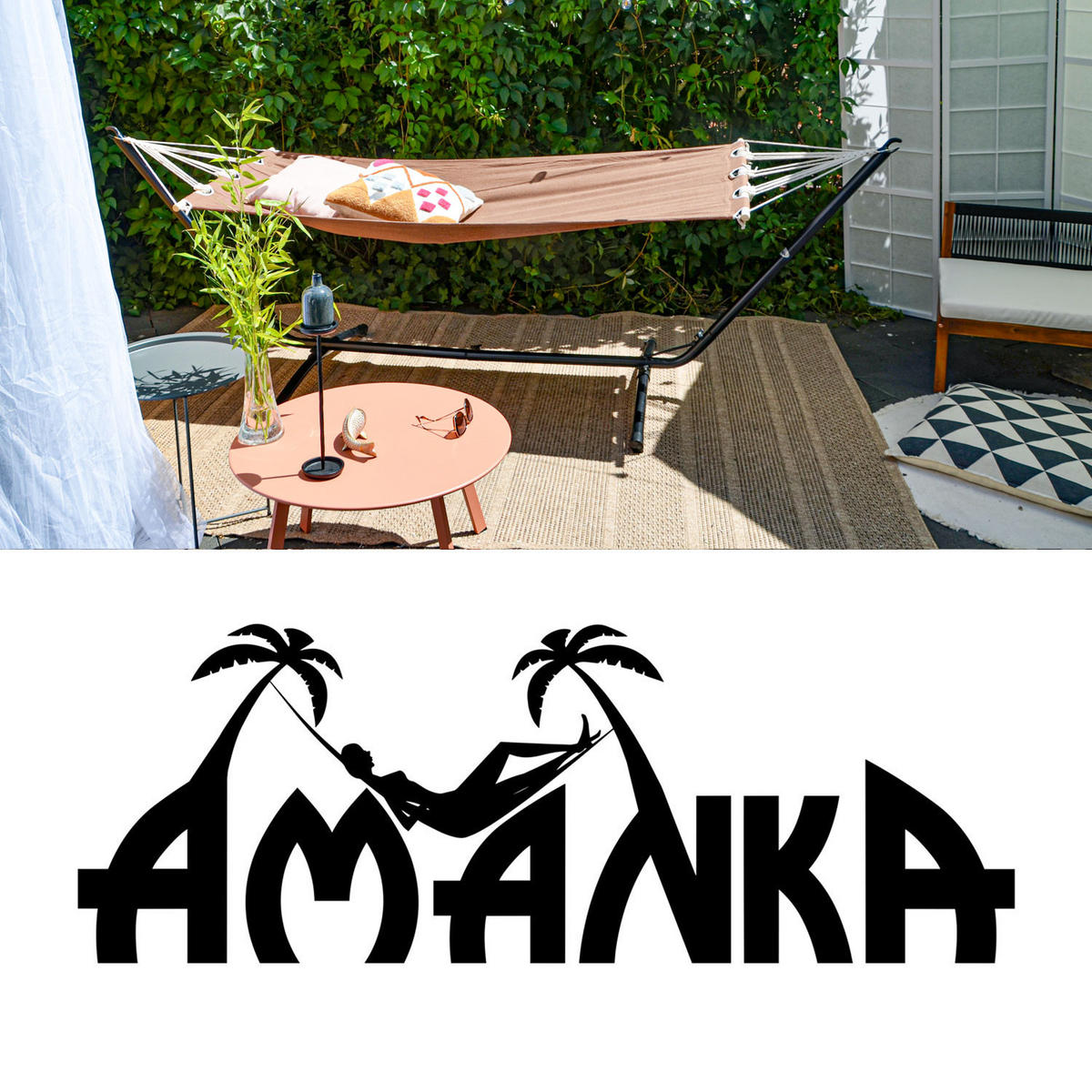 HÄNGEMATTE mit Gestell 310/100 cm, Braun/Schwarz - Schwarz, Metall (100/95/310cm) - Amanka