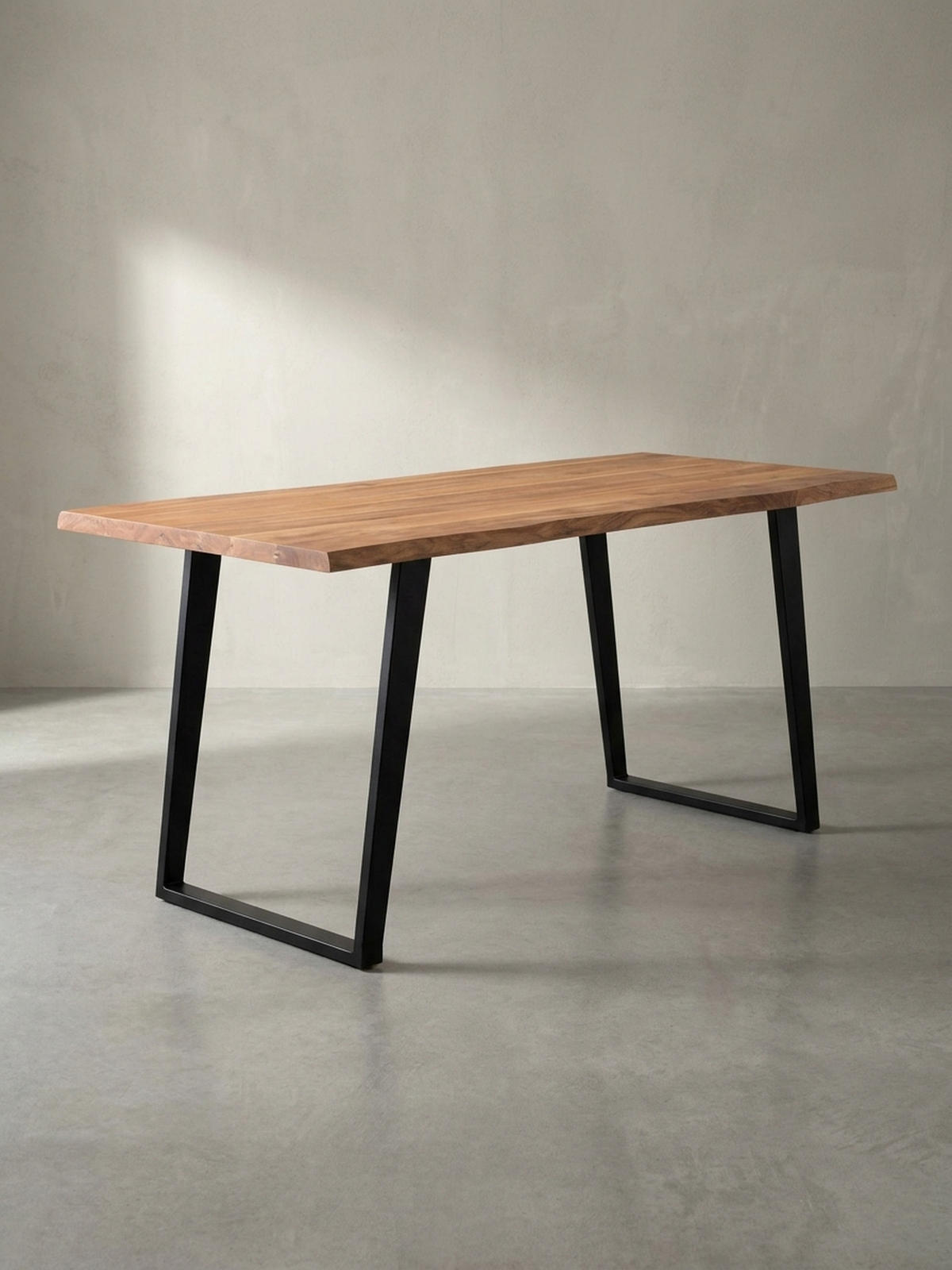 ESSTISCH Massivholz Baumkante Metall U-Gestell Handgefertigt ATOLL, Goldbraun-Schwarz 160x80x76 cm - Schwarz/Braun, Holz/Metall (80/160/76cm) - KADIMA DESIGN