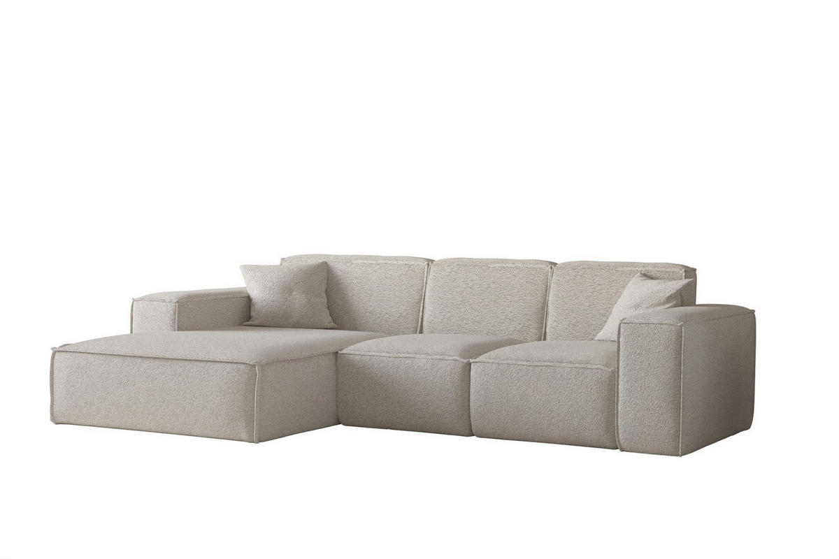 ECKSOFA Ottom Celes Premium Ascot Bukla - Beige, Holzwerkstoff/Textil (266/165cm) - Fun Möbel
