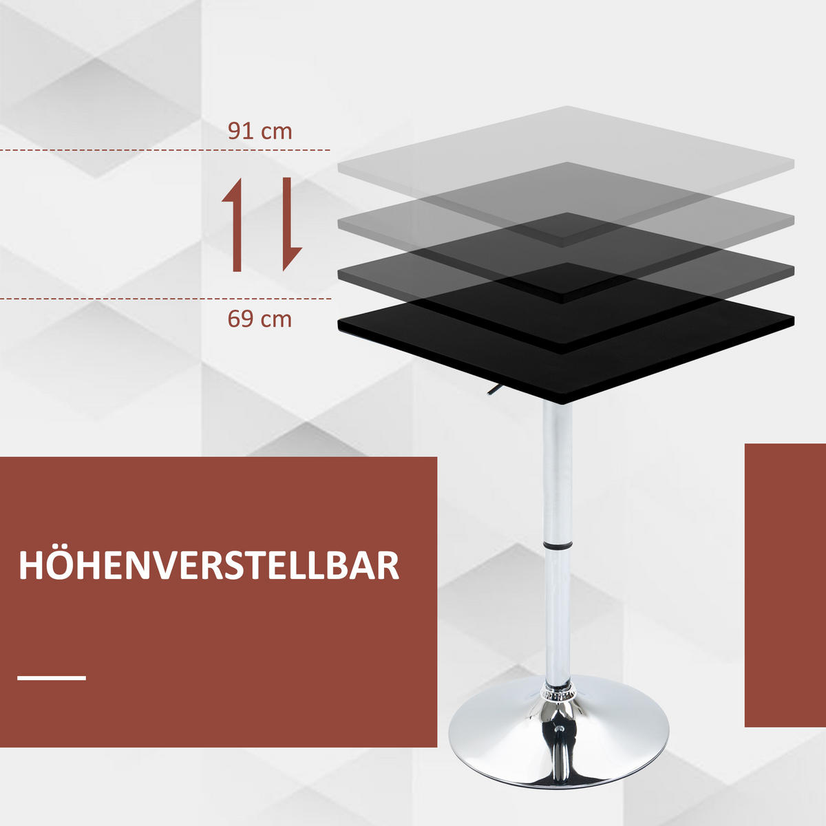 BARTISCH Höhenverstellbar Stehtisch mit Drehbar Tischplatte für Wohnzimmer - Schwarz, Holzwerkstoff (60/60/91cm) - HOMCOM