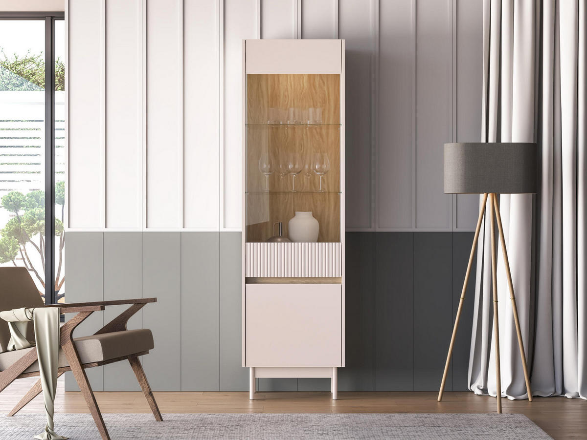 VITRINE DUNEA Beige 55x40x193 cm - Beige, Holzwerkstoff (55/193/40cm) - FURNLUX