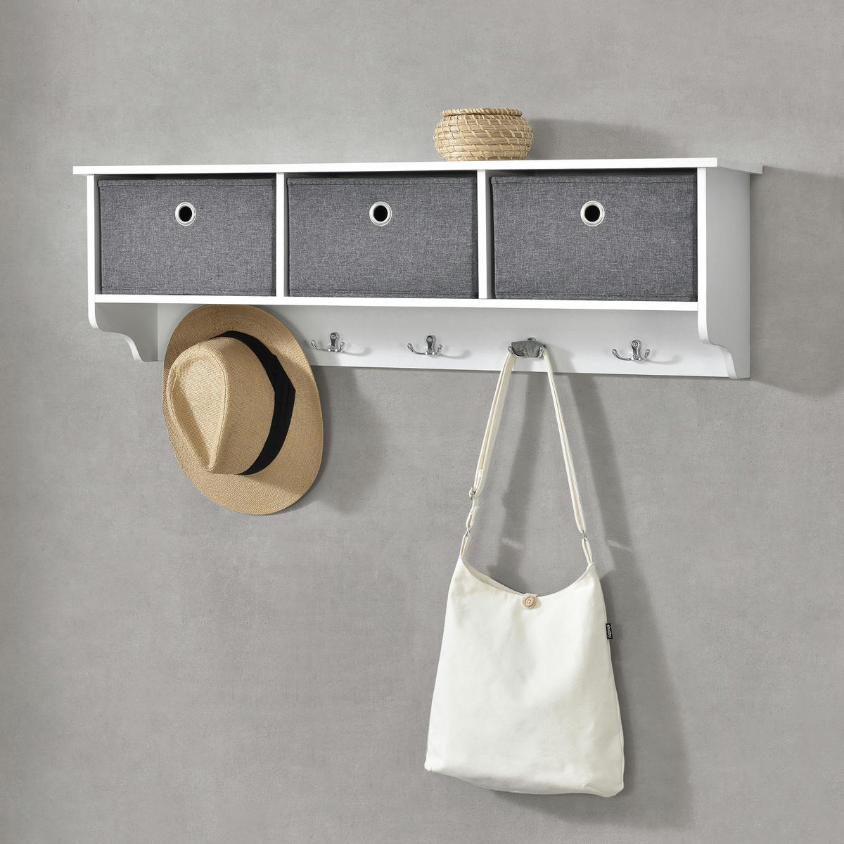 WANDGARDEROBE Horsens - Weiß, Holzwerkstoff (100/30/20cm) - [en.casa]