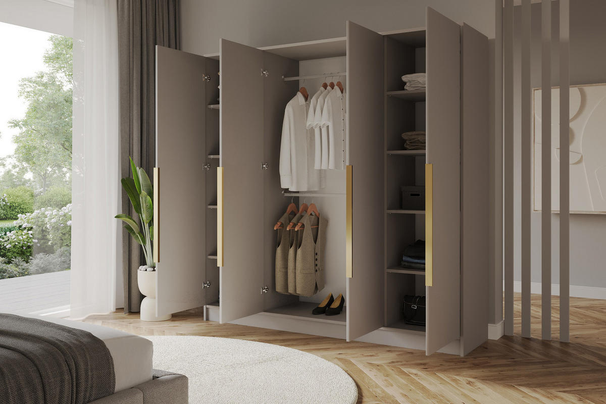 KLEIDERSCHRANK - PORTO - 200 - Kaschmir - Kaschmir/Goldfarben, Holzwerkstoff (200/200/51cm) - ALTDECOR