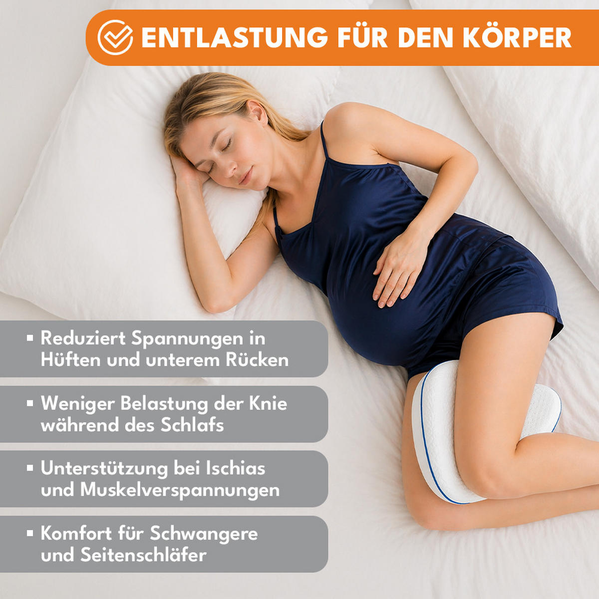 KNIEKISSEN, Orthopädisches Kissen für Ischias - Weiß, Textil (21.5/14cm) - KRUMAD