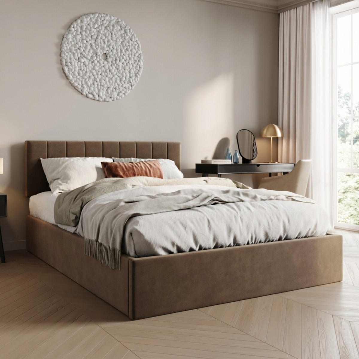 POLSTERBETT 160x200 cm in Bronze-Beige - Bronzefarben, Metall (160/200cm) - Home Collective