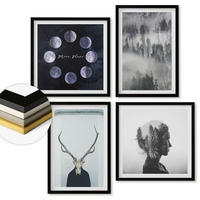 WANDBILDER 4er-Set - 50x50 cm & 40x60 cm Schwarzer Rahmen - Waldnebel, Mond, Schädel, Frau - Schwarz, Kunststoff (50/50cm) - ArtPrintCave