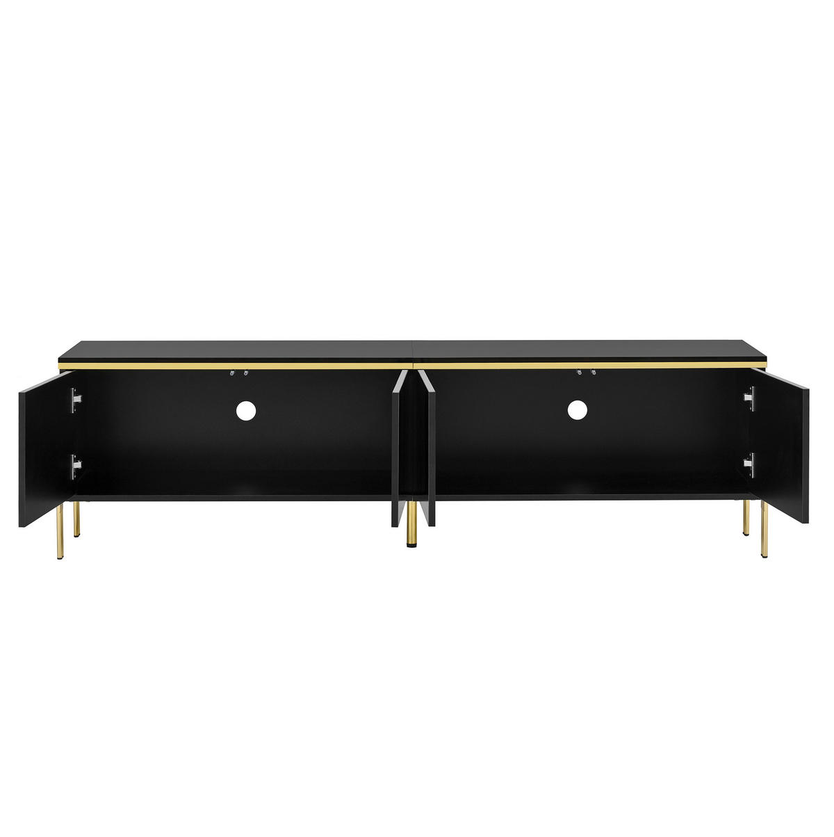 TV-LOWBOARD aus Holzwerkstoff 170x38x50 cm Schwarz mit 4 Türen, Kabeldurchführung und Hochglanzoberfläche - Schwarz, Holzwerkstoff (170/50/38cm) - Modfu