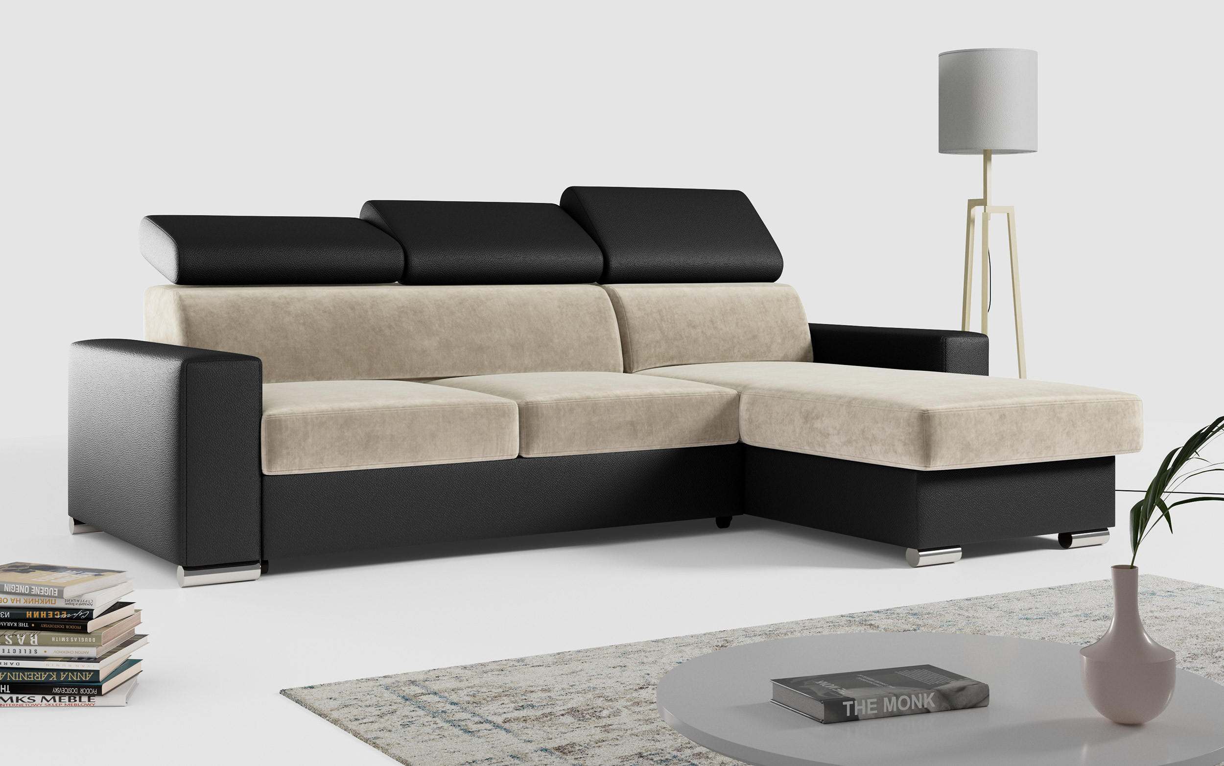 ECKSOFA FOX-L Beige/Schwarz - Beige/Silberfarben, Kunststoff/Textil (242/168cm) - MKS