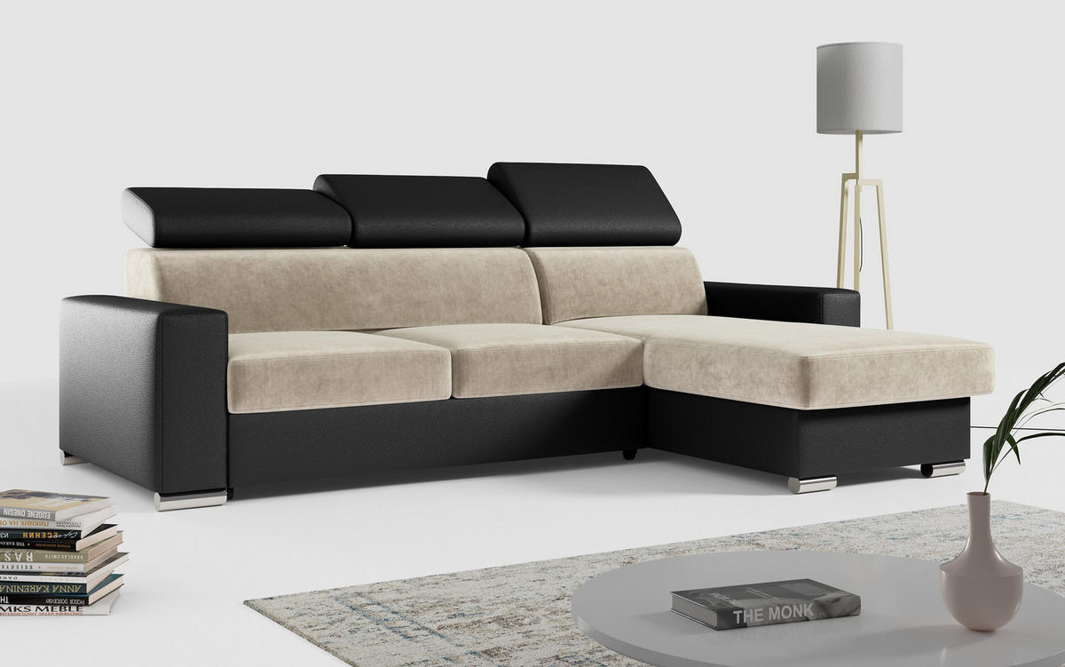 ECKSOFA FOX-L Beige/Schwarz - Beige/Silberfarben, Kunststoff/Textil (242/168cm) - MKS