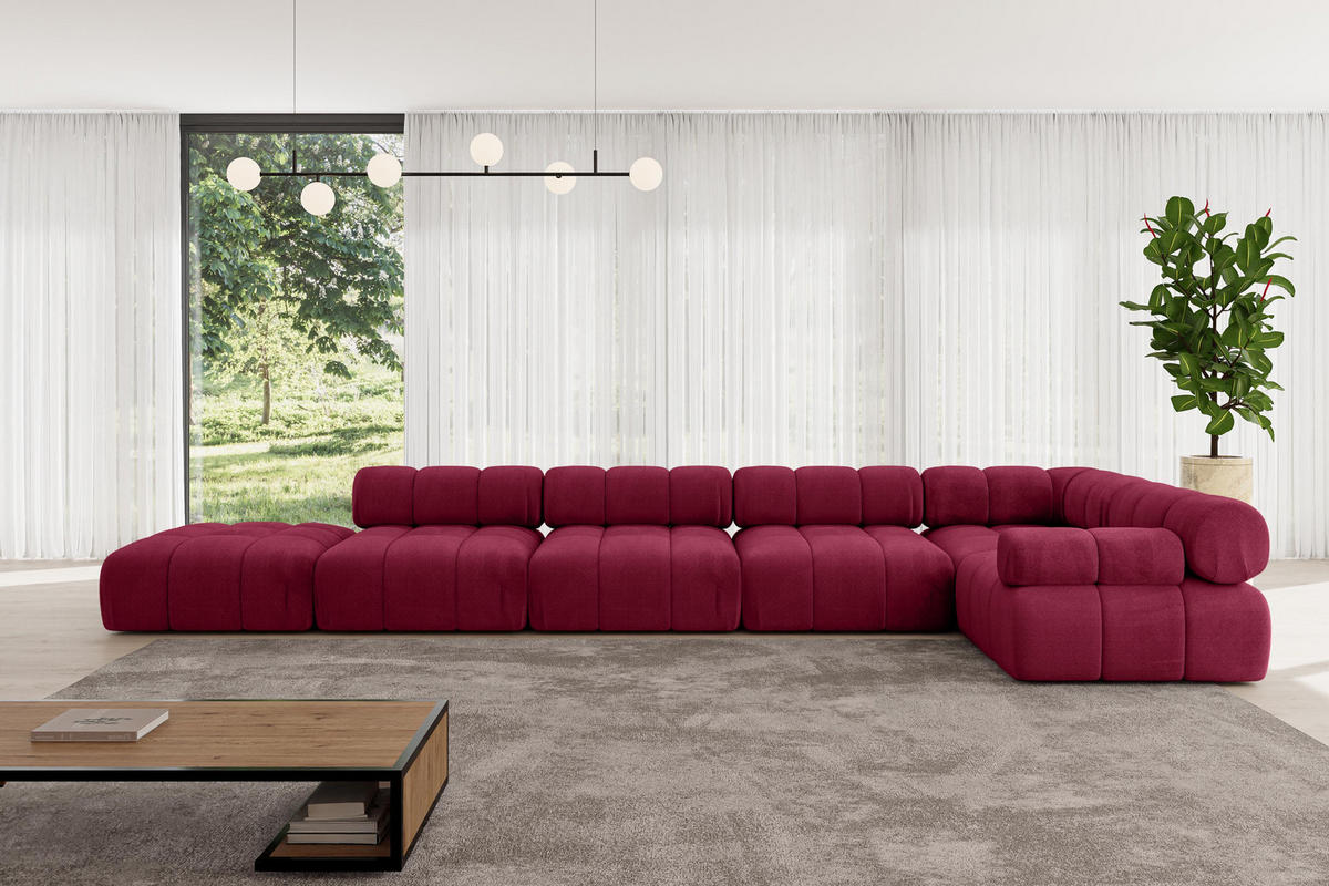 ECKSOFA modulares Sofa Felto-L3 - 475x190x70 cm Bordeauxrot Velours - Bordeaux, Holzwerkstoff/Textil (475/190cm) - ALTDECOR