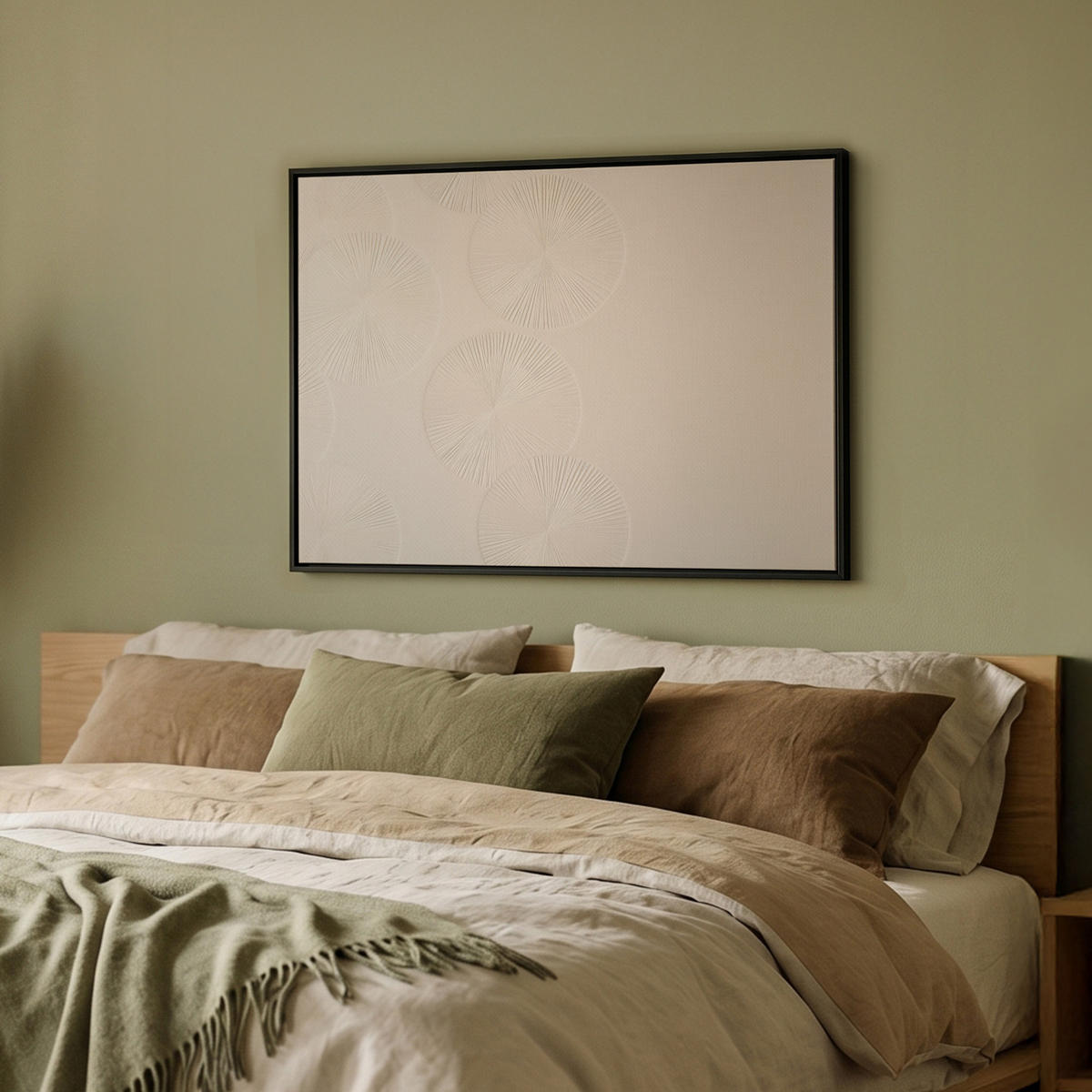 LEINWAND Bilder mit Rahmen - Japandi - Beige - Modern - 70x50 - Ecru, Textil (70/50cm) - MuchoWow