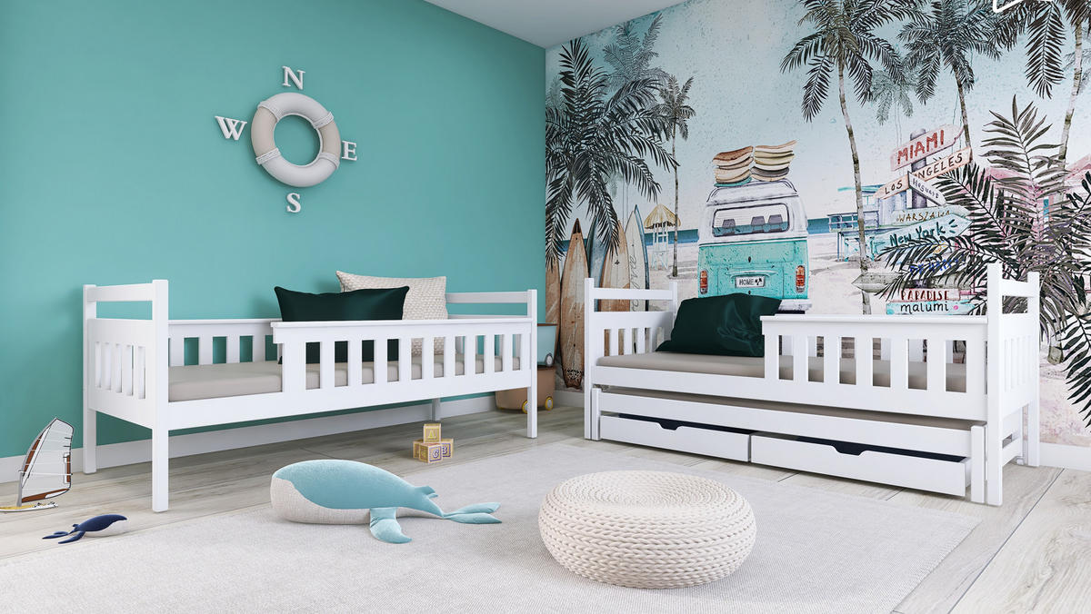 ETAGENBETT 90x200 cm mit Ausziehbett & zwei Schubladen in weiss - Weiß, Holz (90/200cm) - Kids Collective