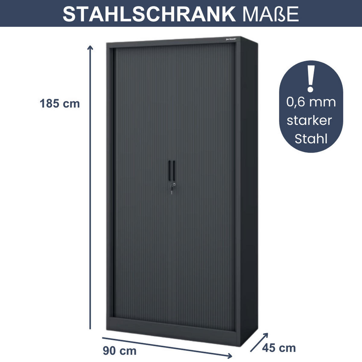 AKTENSCHRANK abschließbar KETI mit Rolladentüren 185x90x45cm Anthrazit - Anthrazit, Metall (90/185/45cm) - DELUKE