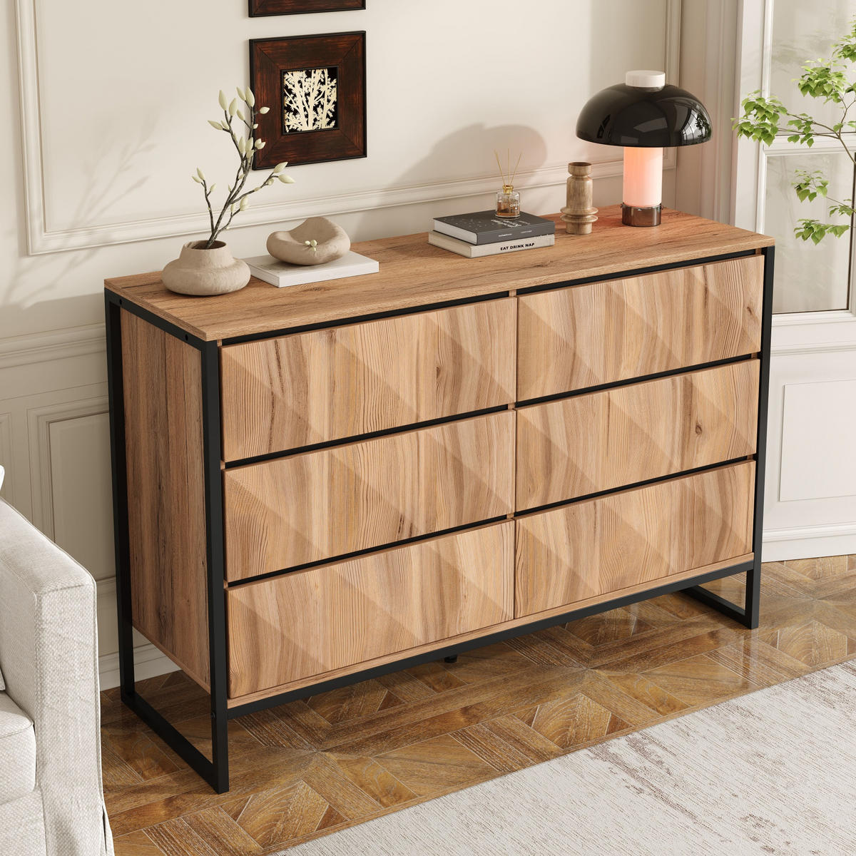 SIDEBOARD Schwarz Holzoptik Metallbeine erhöhte Türen - Multicolor, Holzwerkstoff (40/80/120cm) - FLIEKS