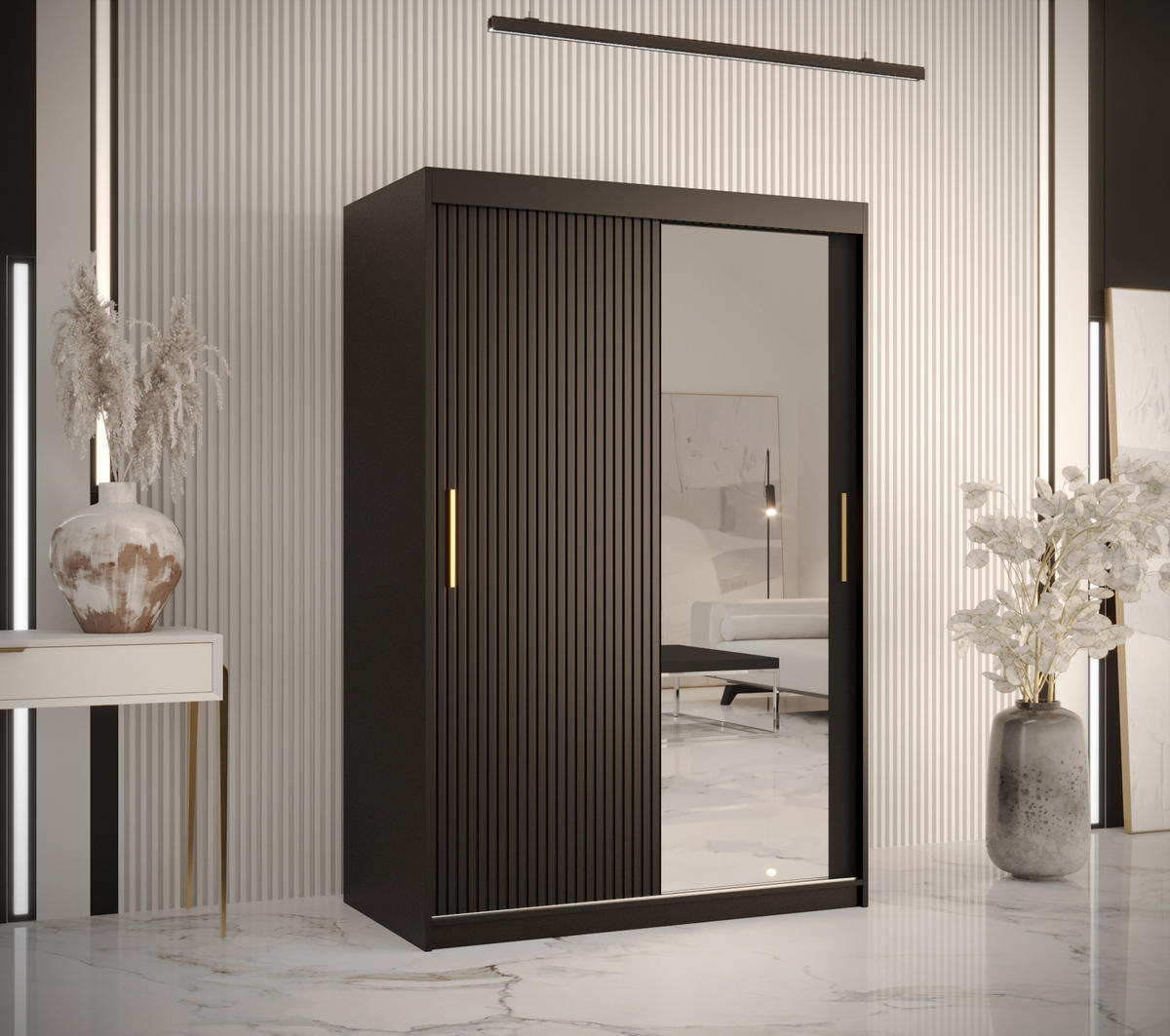 SCHWEBETÜRENSCHRANK 200/120/62 2-türig - Goldfarben/Schwarz, Holz/Kunststoff (120/200/62cm) - MÖBEL KRYSPOL