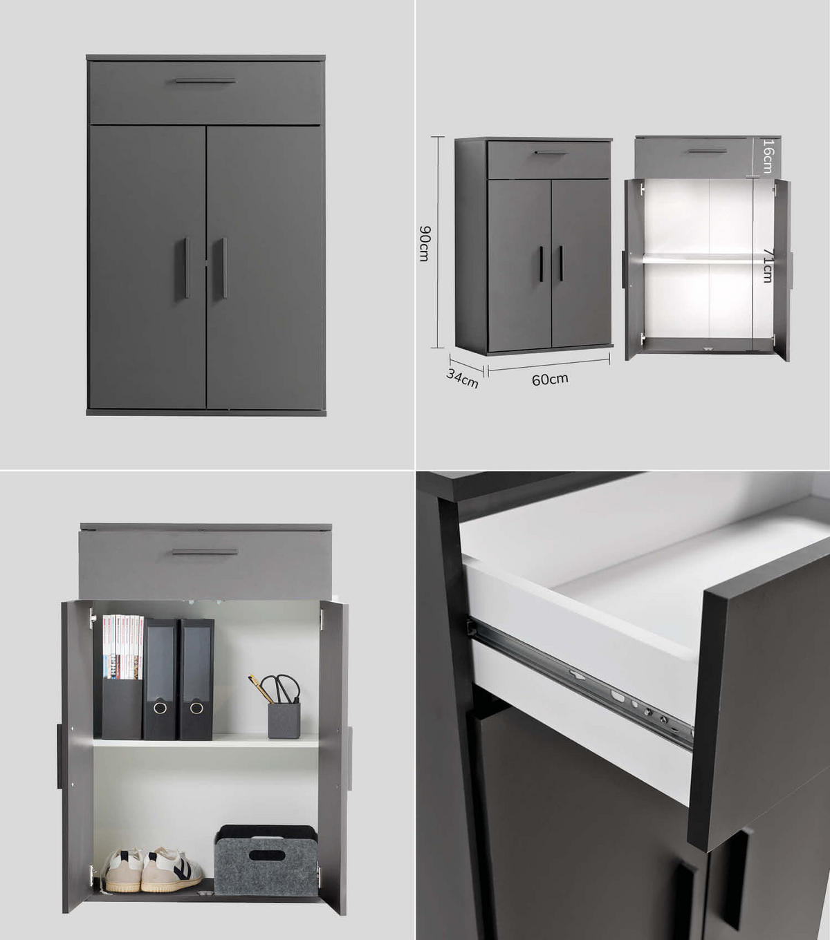 MEHRZWECKSCHRANK SET Der Allzweckwaffe - Anthrazit/Schwarz, Holzwerkstoff (60/180/34cm) - Mokebo