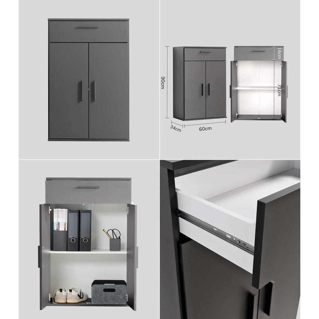 Thumbnail - Mokebo Mehrzweckschrank, Schwarz, Holzwerkstoff, 4 Fächer, 60x180x34 cm, Waschküche, Mehrzweckschränke