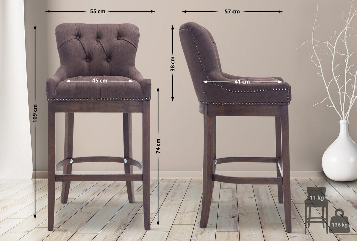 BARHOCKER Stoff braun - Braun, Holz/Textil (55/109/57cm) - CLP