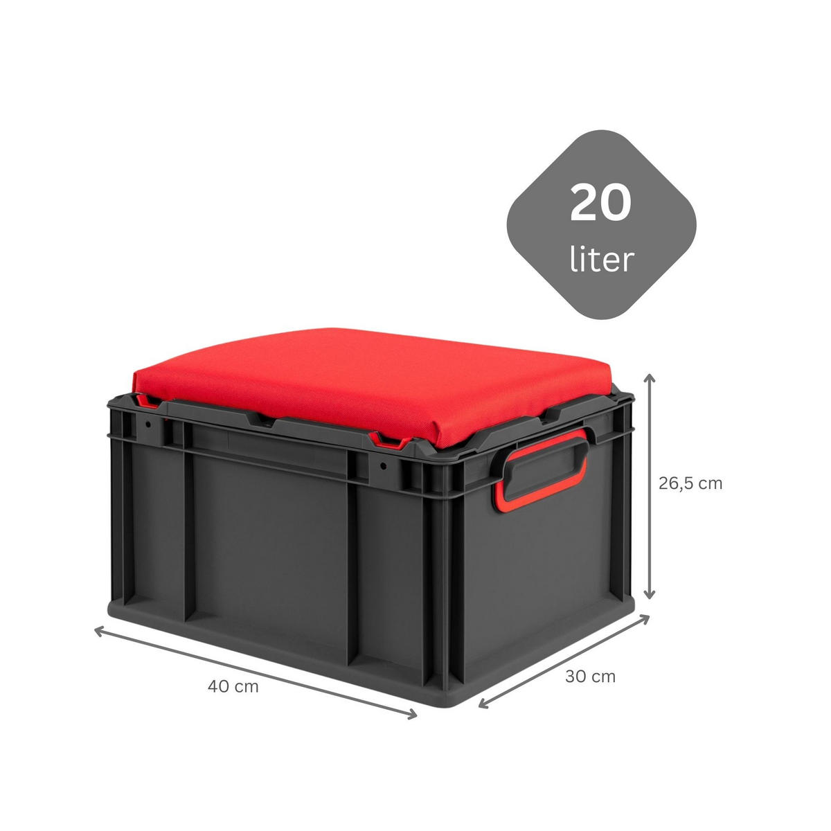 EUROBOX NextGen Seat Box Rot, HxBxT 26,5x30x40cm, 20 Liter, Griffe geschlossen, Schwarz - Schwarz, Kunststoff (30/26.5/40cm) - PROREGAL