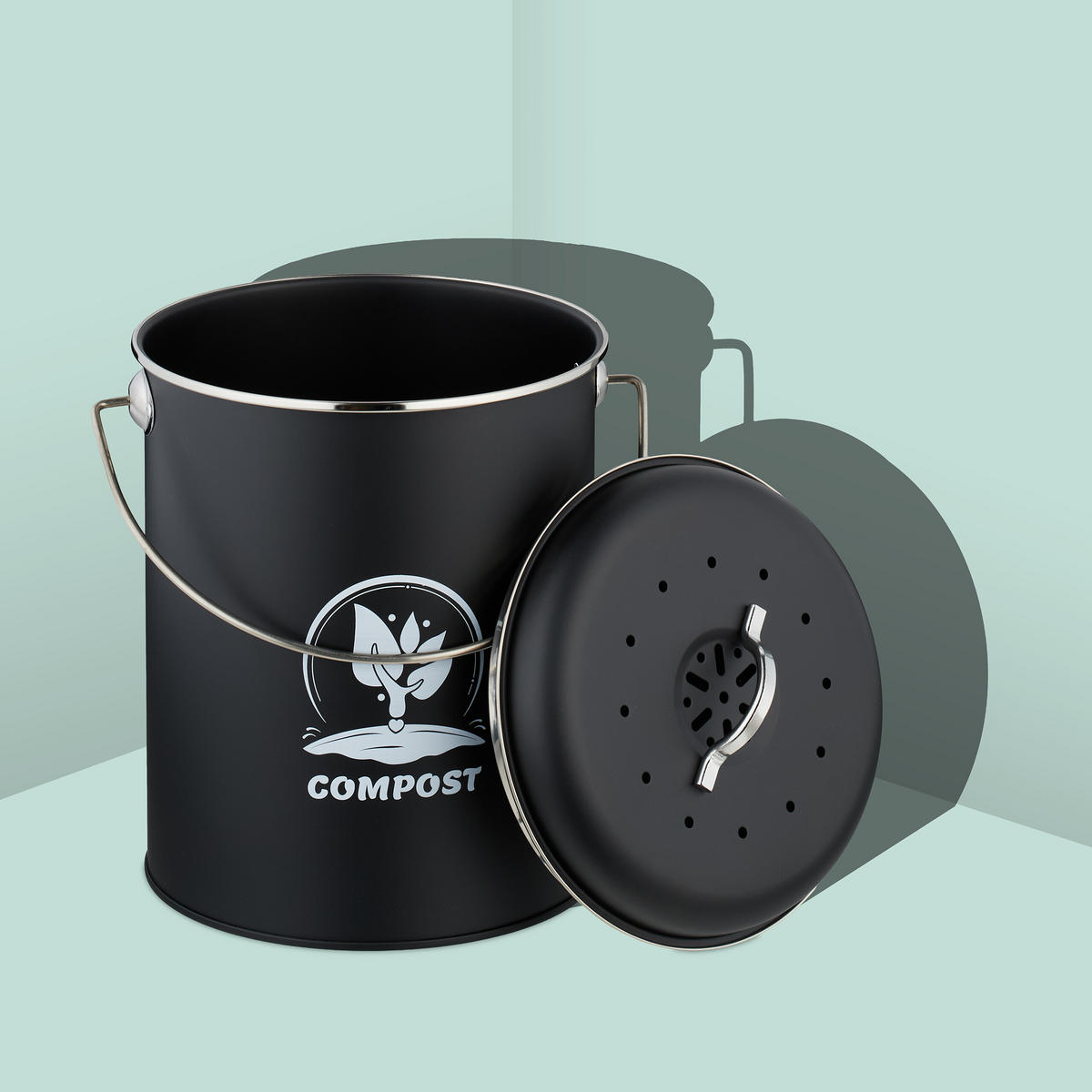 KOMPOSTEIMER - Schwarz, Metall (22/27/19cm) - Relaxdays