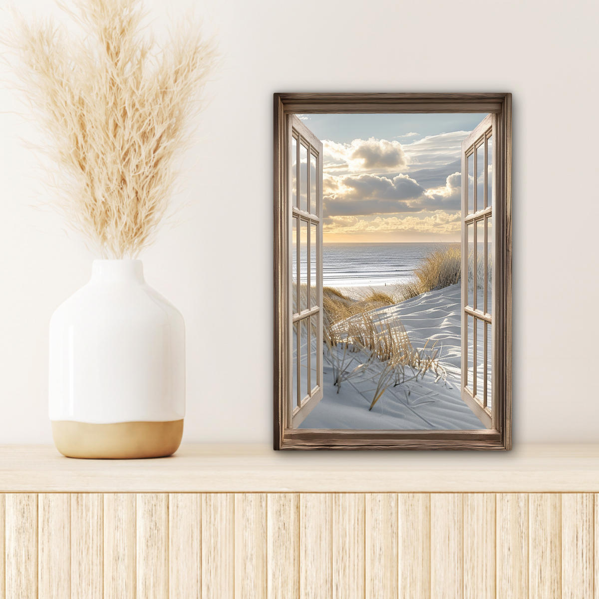 LEINWANDBILD Ausblick - Strand - Dünen - Meer - Natur 20x30 cm - Sandfarben, Textil (20/30cm) - MuchoWow