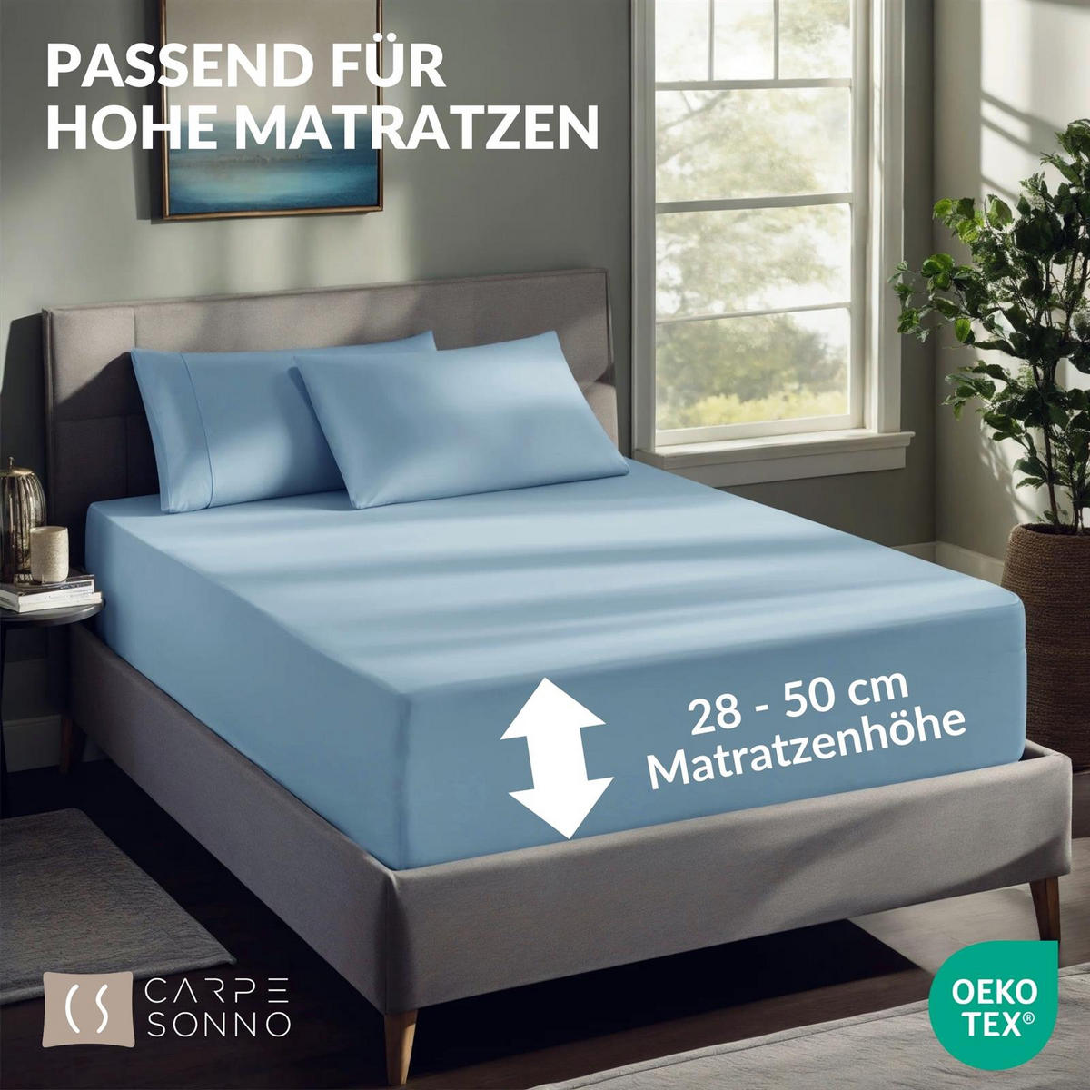 SPANNBETTLAKEN-BOXSPRINGBETT 180x200 - 200x200 Jersey Spannbetttuch 100% Baumwolle, Bettlaken Uni Hellblau - Hellblau, Textil (200/200cm) - Carpe Sonno
