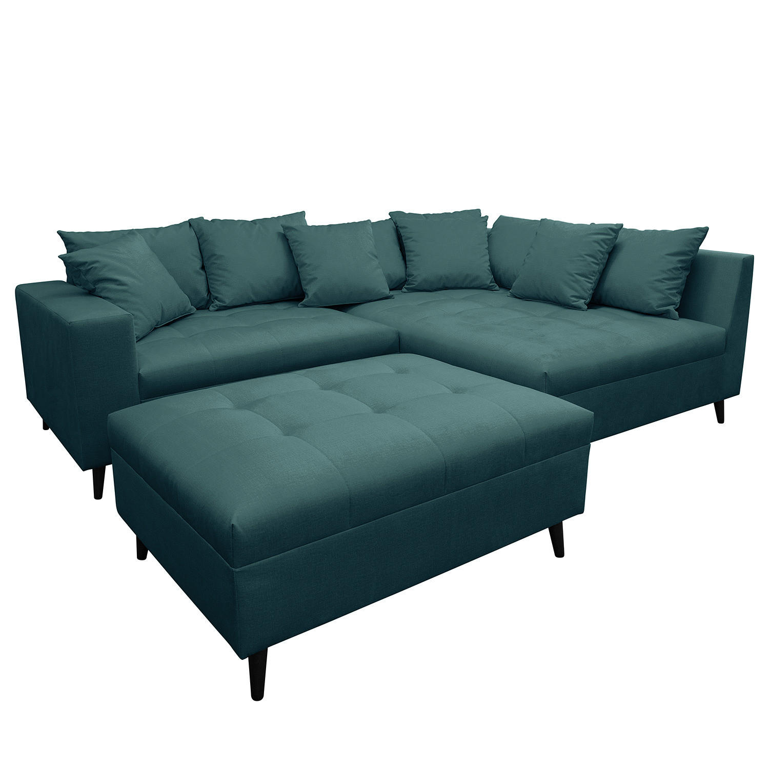 ECKSOFA mit Hocker - Dunkelgrün, Holz/Birkenholz (247/174cm) - home24