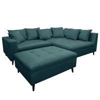 ECKSOFA mit Hocker - Dunkelgrün, Holz/Birkenholz (247/174cm) - home24