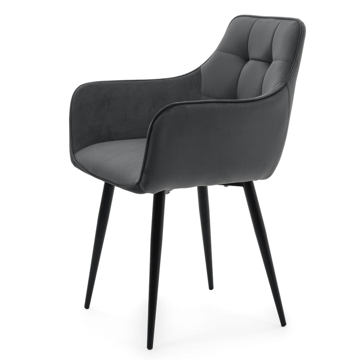 STUHL GALLO gespolstert mit Steppung - grau - Samt Velours - Schwarz/Grau, Textil/Metall (58/88/58cm) - NEW HOME