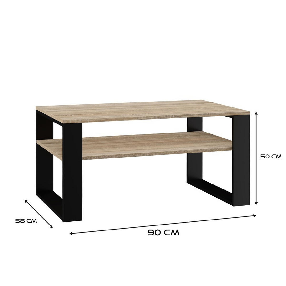 COUCHTISCH Sonoma, Schwarz 90/50/58 - Schwarz, Holzwerkstoff (58/90/50cm) - RAUMHIRSCH FURNITURE