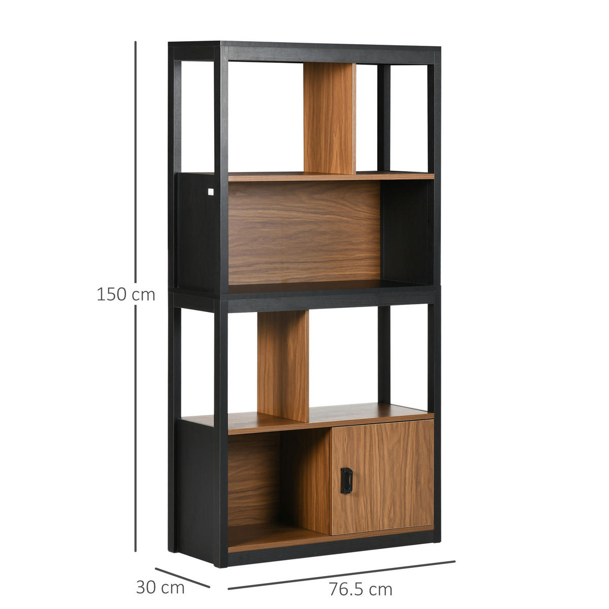 BÜCHERREGAL,OFFEN 4 Ebenen Schrankfach 76,5x30x150cm,braun-schwarz - Schwarz, Holzwerkstoff (76.5/150/30cm) - Vallsero